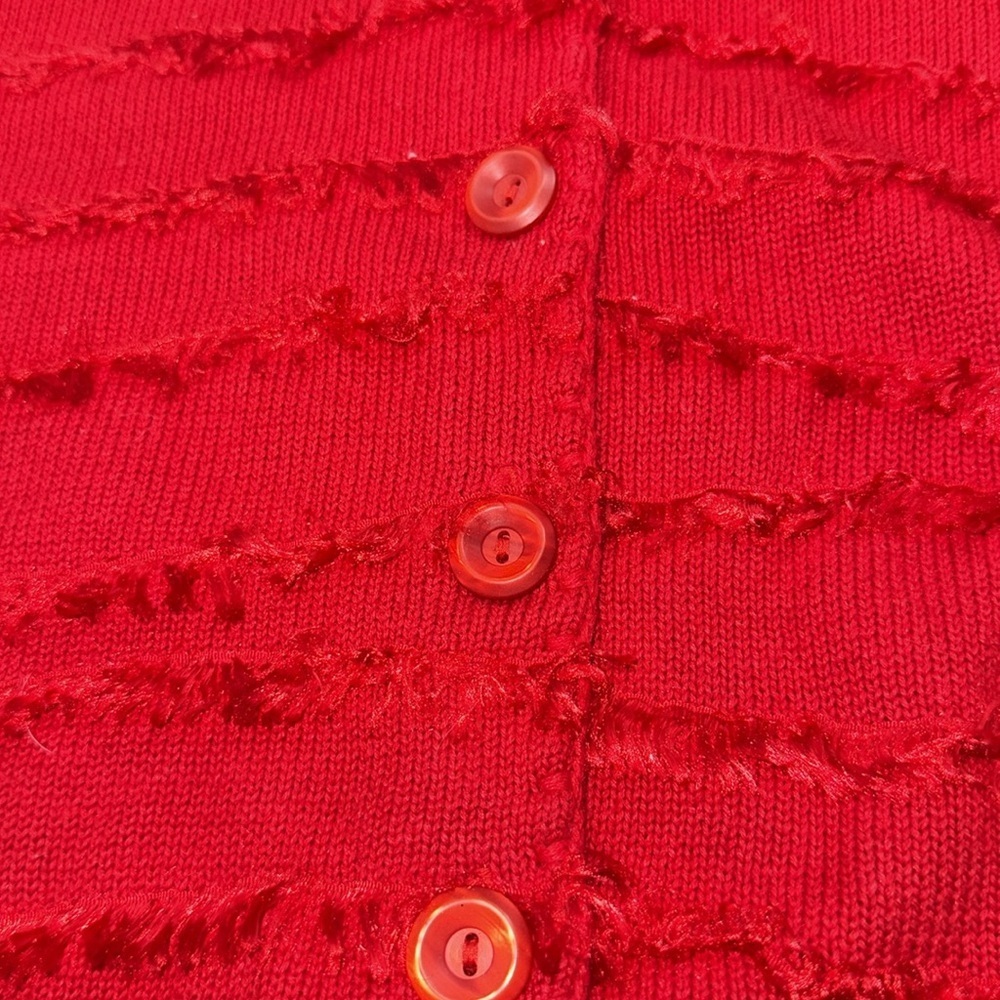 Michael Simon New York Vintage Red Fringe Fuzzy Collar Button-Up Cardigan, M - Picture 2 of 9